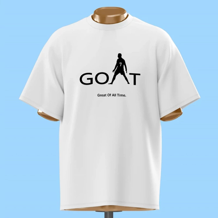 تیشرت رونالدو طرح GOAT کیفیت عالی سفید