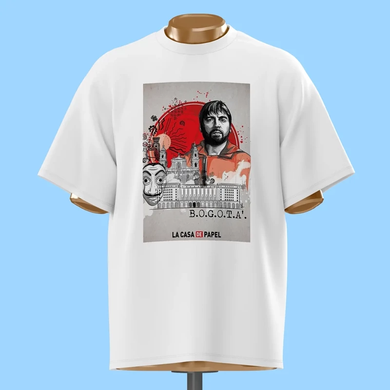 تیشرت پوستر بوگوتا La Casa de Papel کیفیت عالی سفید