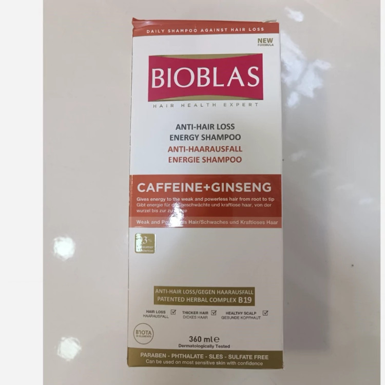 شامپو بدون سولفات کافئین بیوبلاس انرژی بخش و ضدریزش و تقویت کننده Bioblas مناسب انواع مو حجم 360 گرم