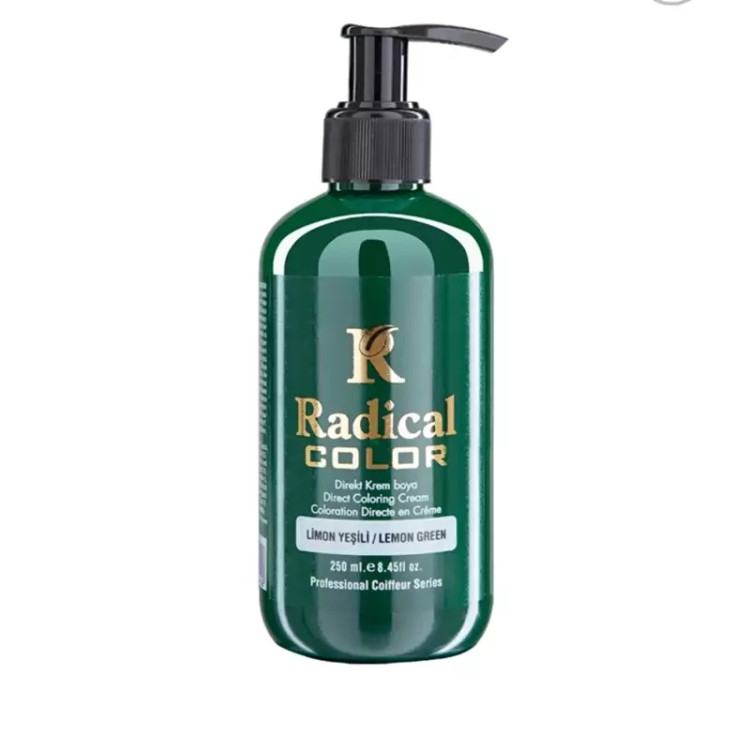 شامپو رنگ مو رادیکال کالر رنگ سبز لیمویی Lime Green حجم 250 میلی لیتر.