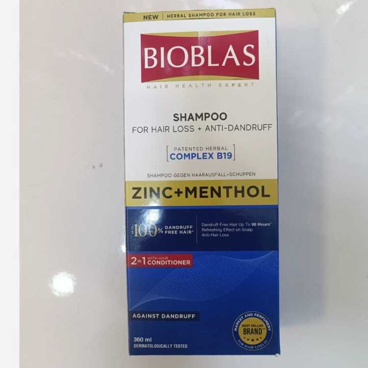 شامپو بیوبلاس ضد شوره و ضد ریزش 2in1 حاوی روی و منتول حجم 360 میل