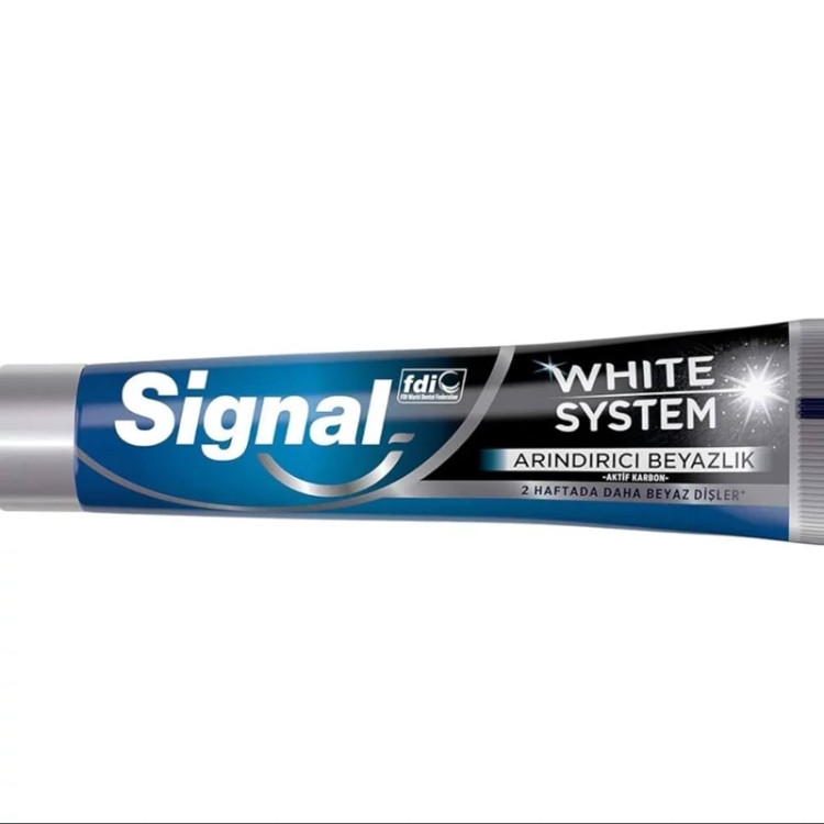 خمیر دندان زغالی سفید کننده Signal سیگنال سری white system وایت سیستم حجم 75 میل ( از بین برنده آلودگی و کثیفی دندان)