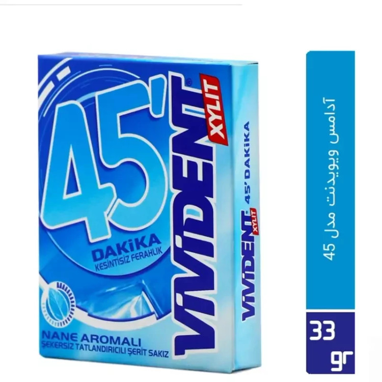 آدامس ویویدنت 33 گرمی مدل VIVIDENT 45 dakika nane aromali - با طعم نعنا 12 عددی