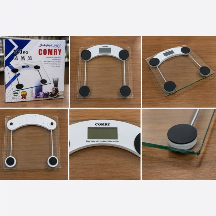 ترازوی دیجیتال COMRY مدل 180 کیلویی نمایشگر LCD بزرگ + دماسنج