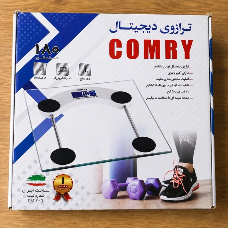 ترازوی دیجیتال COMRY مدل 180 کیلویی نمایشگر LCD بزرگ + دماسنج