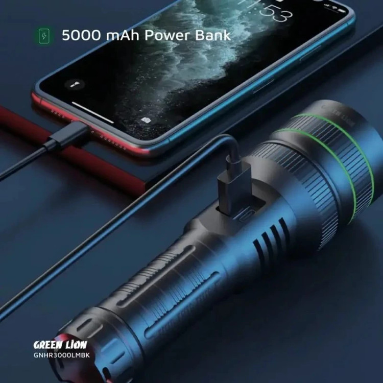 چراغ قوه 3 هزار لومنی با برد 1200 متر گرین لاین مدل GNHR3000LMBK