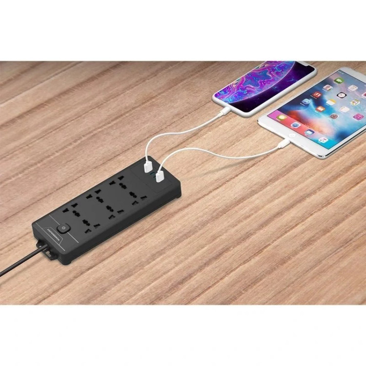 چندراهی برق پاورولوژی مدل PWCUQC034 ظرفیت 2500 وات با 6 پریز