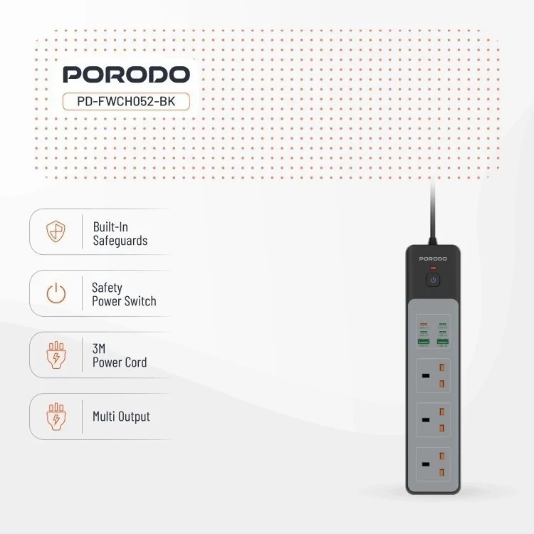چند راهی برق هوشمند Porodo PD-FWCH052 3AC 45W 3000W