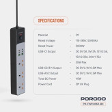 چند راهی برق هوشمند Porodo PD-FWCH052 3AC 45W 3000W