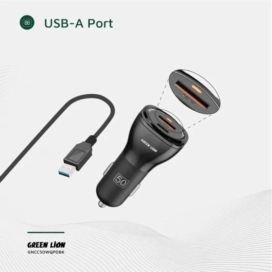شارژر فندکی دو پورت Dual Port Car Charger 50W (PD 30W + QC 20W) گرین لاین