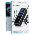 اینورتر فندکی خودرو 300 واتی پاورولوژی با صفحه نمایش و کابل جمع شونده مدل PWCPI300W