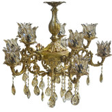 لوستر ده شعله پنج شاخه دو طبقه مدل دو گل ابکاری ضد خش و ضد رطوبت رنگ انتیک با لا