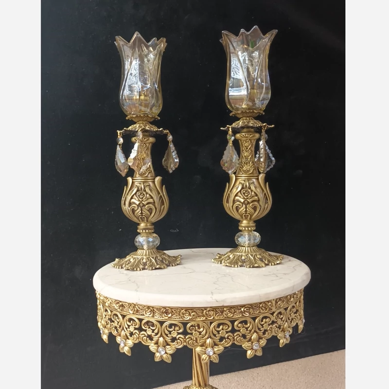 شمعدان رومیزی با لاله بلند و ابکاری انتیک