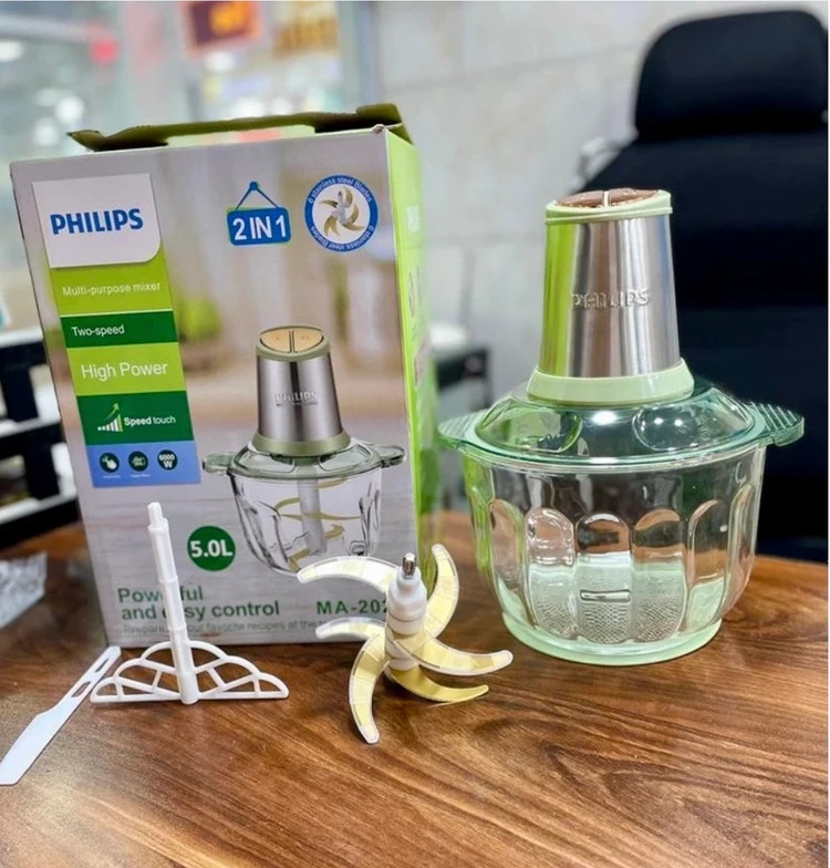 خردکن 5 لیتری فیلیپس- ۶ تیغه تیتانیوم طلایی همراه با همزن و کاردک- قدرت 6000W وات- مدل MA2024