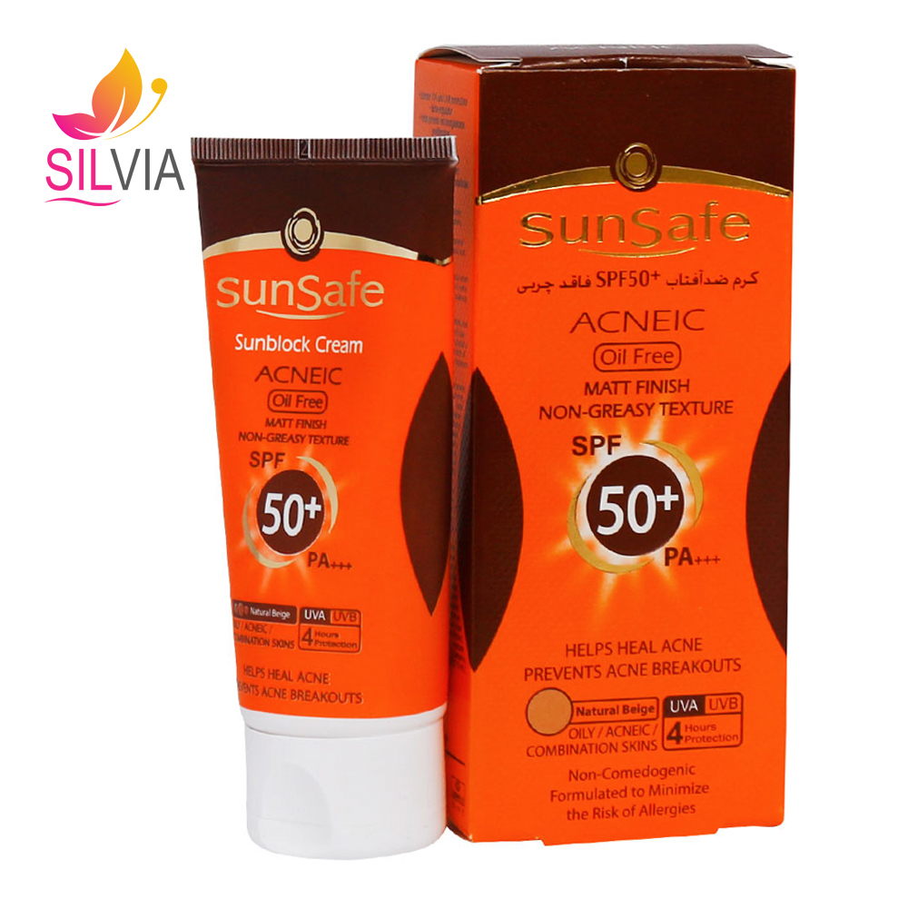 کرم ضد آفتاب فاقد چربی پوست چرب و آکنهای بژ طبیعی SPF50 سان سیف 50 میل