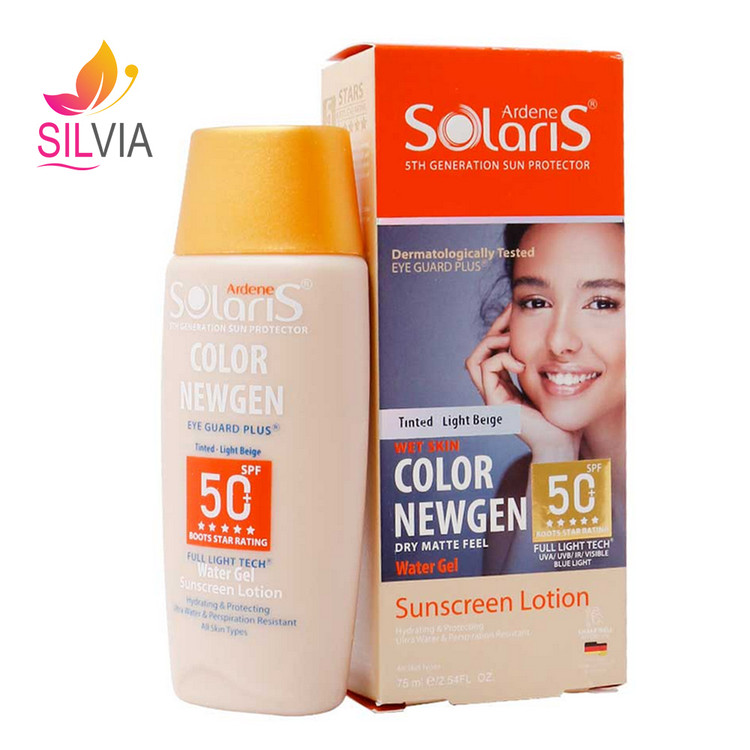 لوسیون آبی ضد آفتاب فاقد چربی رنگی بژ روشن SPF50 سولاریس آردن 75 میل