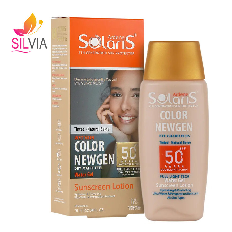 لوسیون آبی ضد آفتاب فاقد چربی رنگی بژ طبیعی SPF50 سولاریس آردن 75 میل