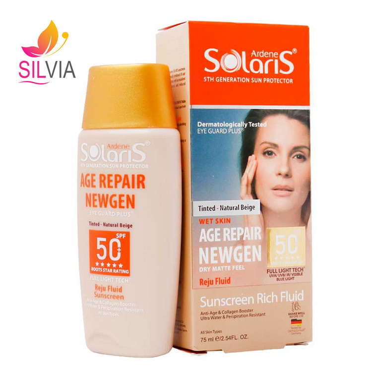 فلوئید ضد آفتاب ضد چروک رنگی بژ طبیعی SPF50 سولاریس آردن 75 میل