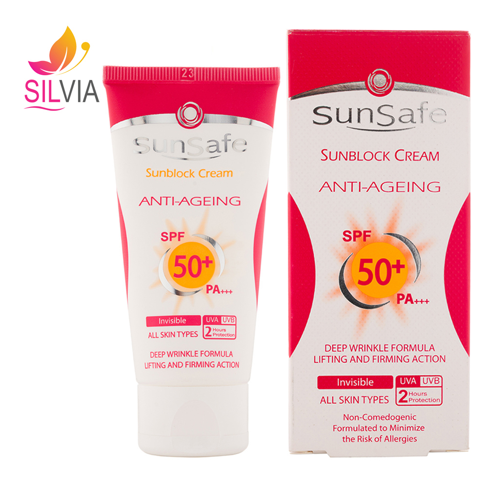 کرم ضد آفتاب ضد چروک انواع پوست بی رنگ SPF50 سان سیف 50 میل