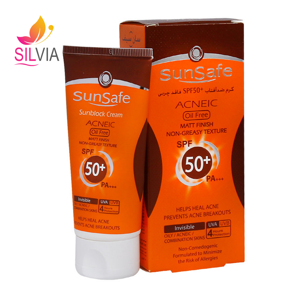 کرم ضد آفتاب فاقد چربی پوست چرب و آکنهای بی رنگ SPF50 سان سیف 50 میل