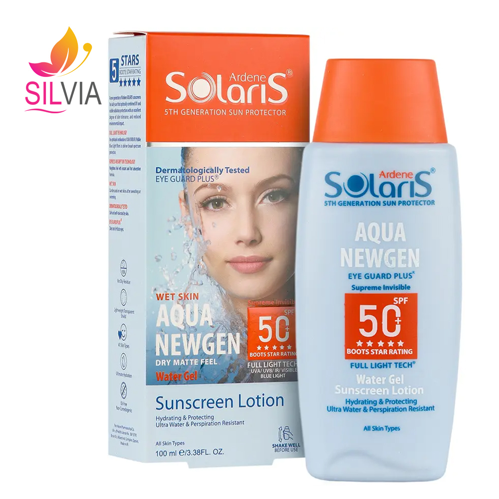 لوسیون آبی ضد آفتاب فاقد چربی بی رنگ SPF50 سولاریس آردن 100 میل