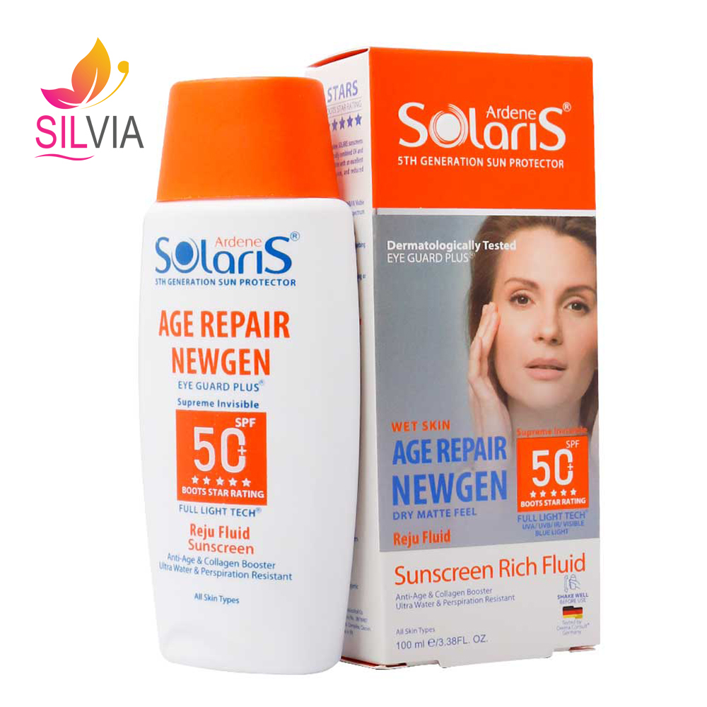 فلوئید ضد آفتاب ضد چروک بی رنگ SPF50 سولاریس آردن 100 میل