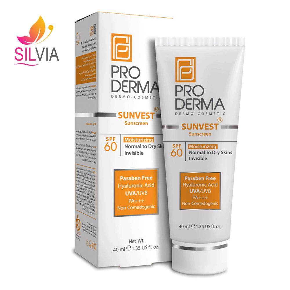 کرم ضد آفتاب و مرطوب کننده بی رنگ SPF60 پرودرما 40 میل