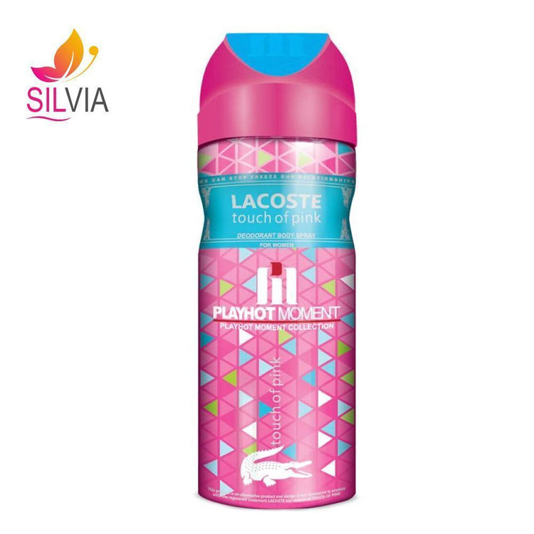 اسپری دئودورانت زنانه پلی هات مومنت مدل Lacoste Touch Of Pink