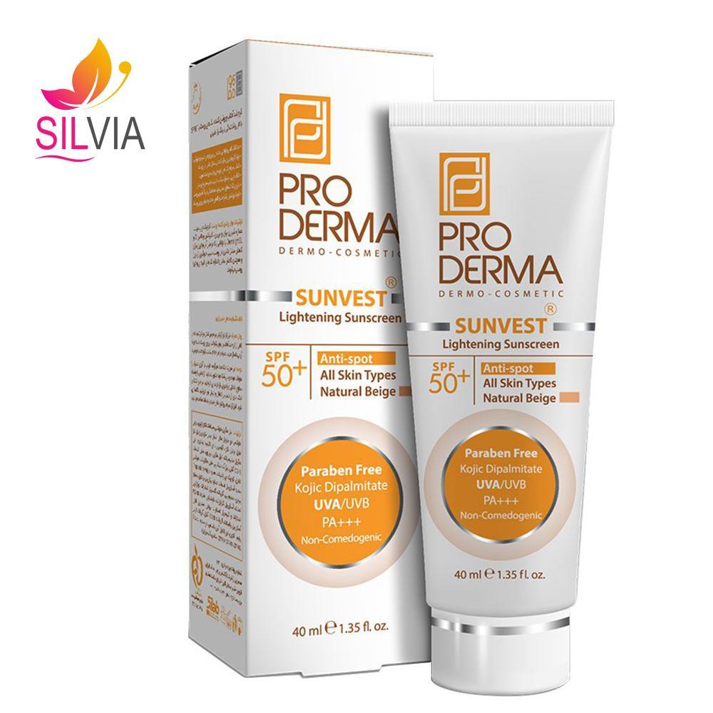 کرم ضد آفتاب و روشن کننده لک پوست بژ طبیعی SPF50 پرودرما 40 میل