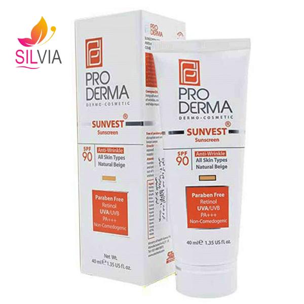 کرم ضد آفتاب و ضد چروک رنگی بژ طبیعی SPF90 پرودرما 40 میل