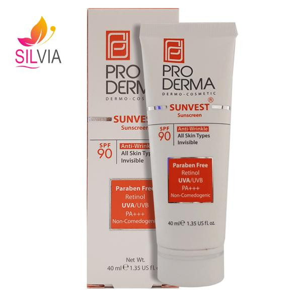 کرم ضد آفتاب و ضد چروک بی رنگ SPF90 پرودرما 40 میل
