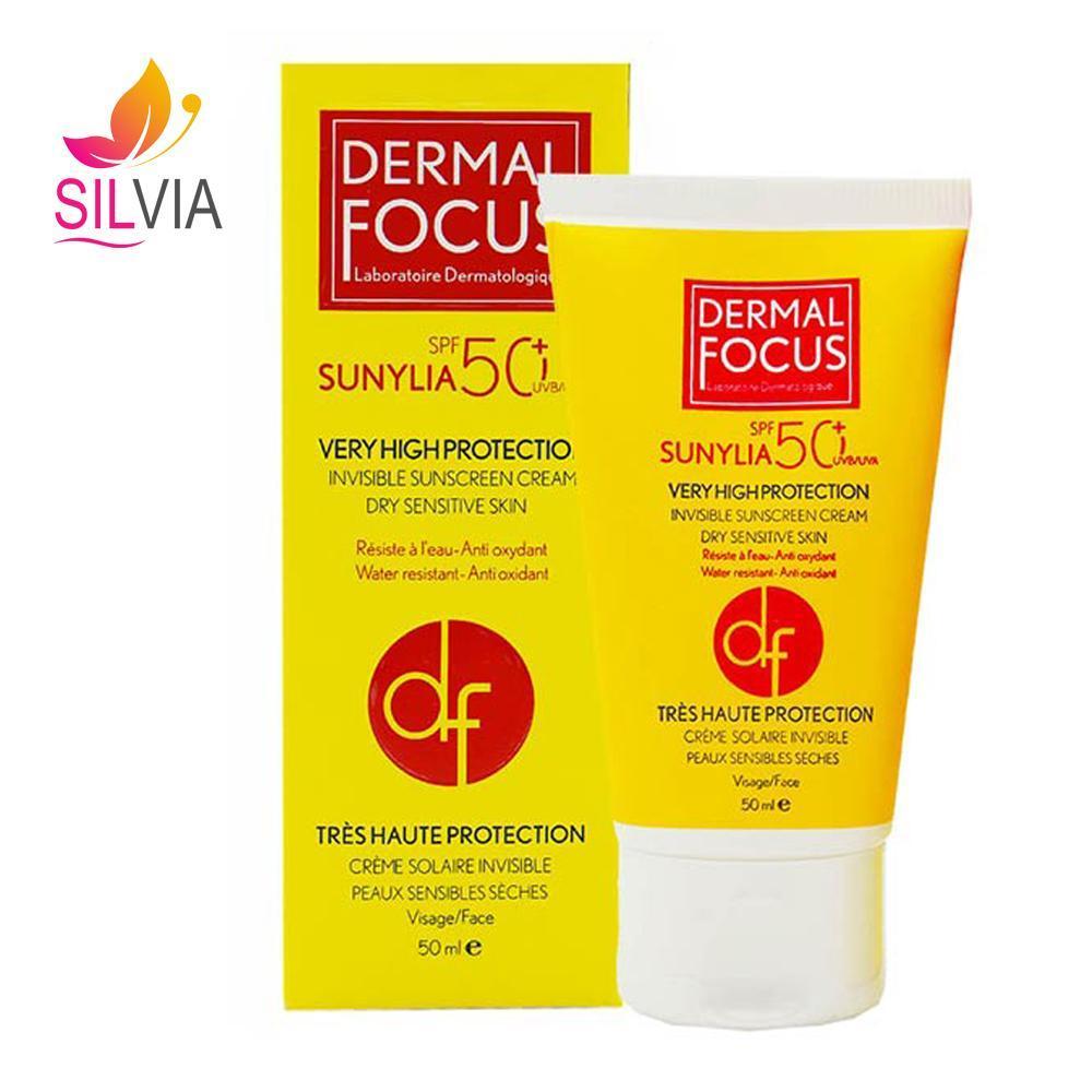 کرم ضد آفتاب سانیلیا بی رنگ پوست خشک و حساس SPF50 درمال فوکوس 50 میل