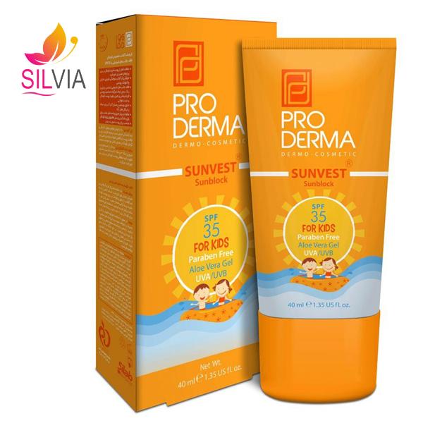 کرم ضد آفتاب مخصوص کودکان فاقد جاذبههای شیمیایی SPF35 پرودرما 40 میل
