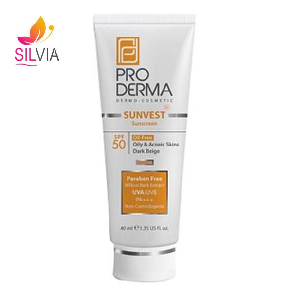 کرم ضد آفتاب فاقد چربی پوست های چرب و جوشدار بژ طبیعی SPF50 پرودرما 40 میل