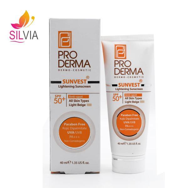 کرم ضد آفتاب و روشن کننده لک پوست بژ روشن SPF50 پرودرما 40 میل