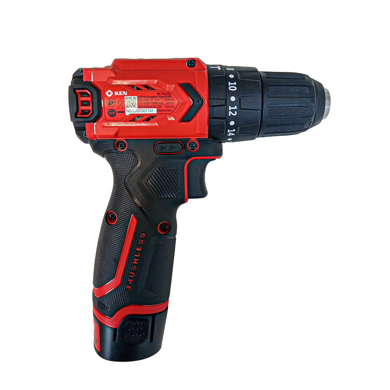 دریل پیچ گوشتی چکشی براشلس 10 میلی متری 12 ولت کِن مدل BL7312D