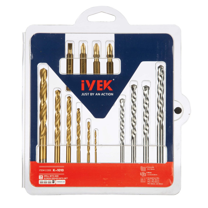 سرپیچ گوشتی و مته ایوک مدل K-1010 مجموعه 14 عددی