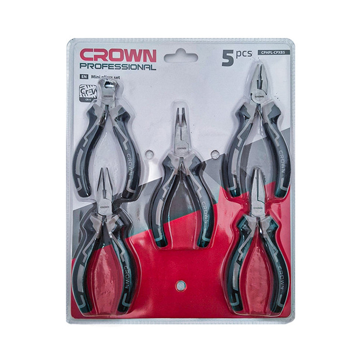 انبردست و گاز انبر و انبر دم باریک سرکج و انبر دم باریک تخت و انبر دم باریک مینی کرون مدل CPHPL-CPXB5 مجموعه 5 عددی
