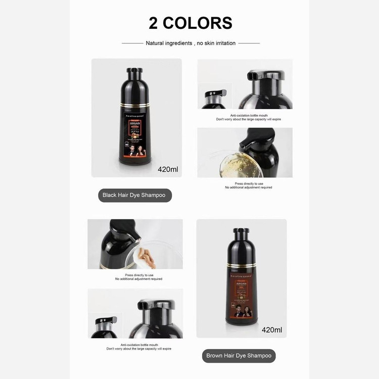 شامپو رنگ موی مشکی و قهوه ای انگلیس کراتین کویین با روغن آرگان 420ml