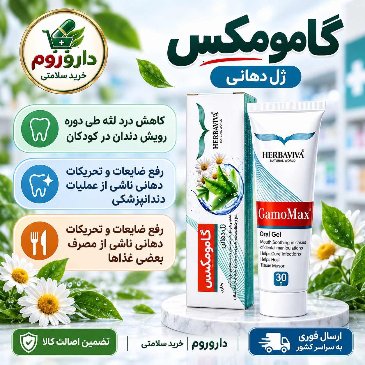 ژل دهانی گامومکس هرباویوا 30 گرم تسکین دهنده درد و تحریکات دهانی
