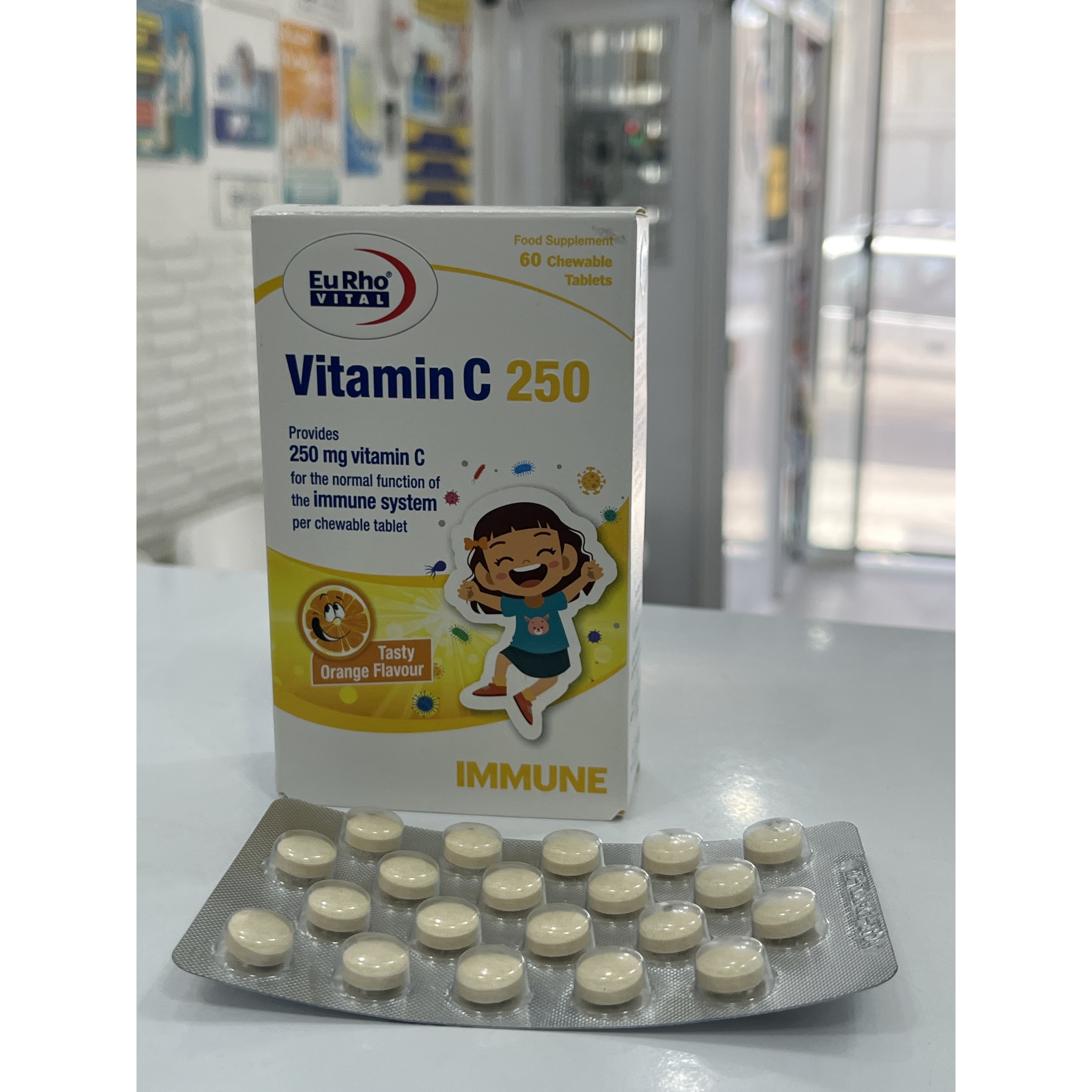 قرص جویدنی ویتامین C 250 میلی گرم یوروویتال 60 عدد