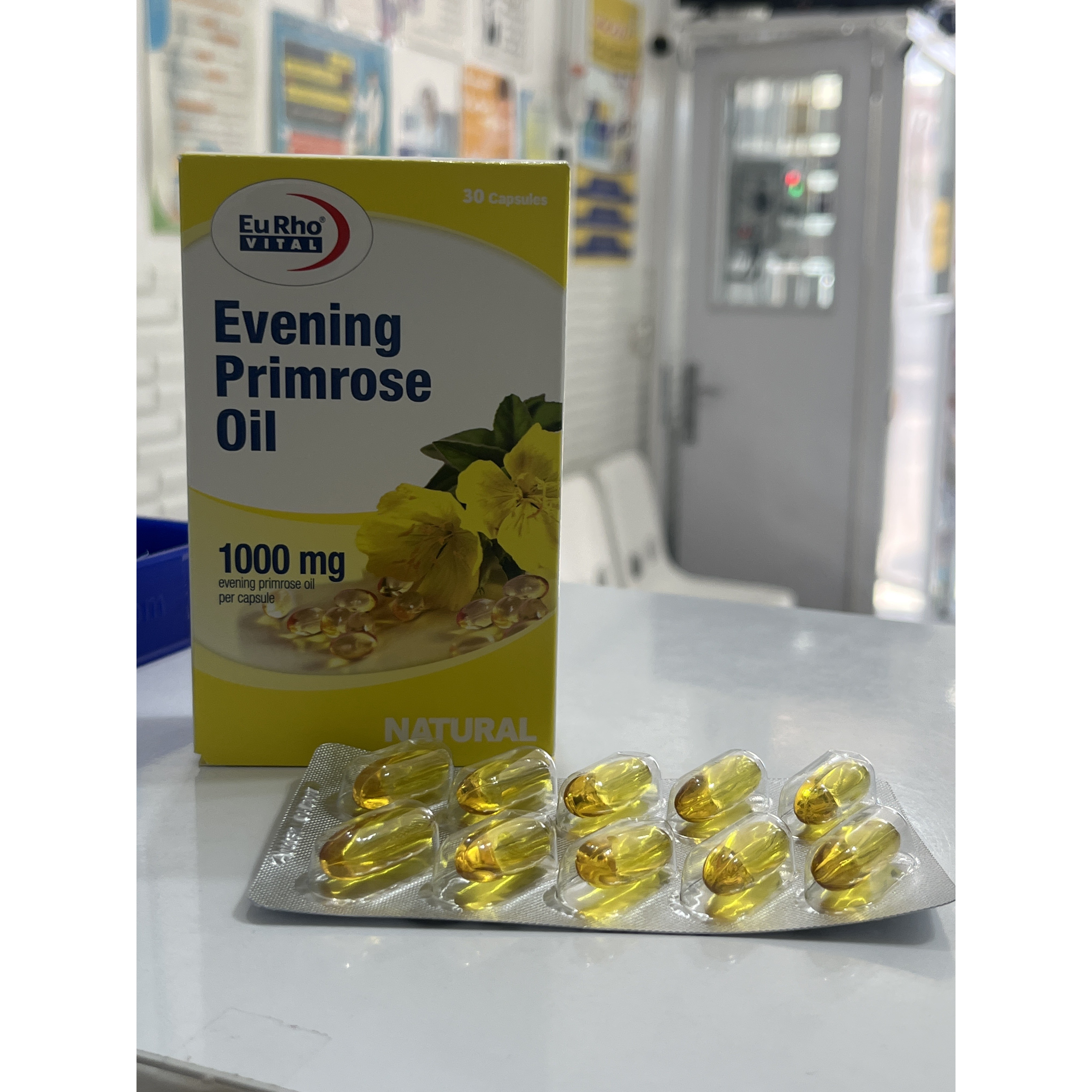 کپسول روغن گل مغربی یوروویتال 1000 میلی گرم کمک به علائم پیش از قاعدگی، یائسگی 30 عددی