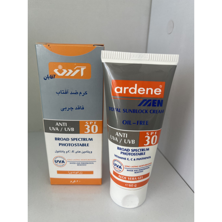کرم ضدآفتاب مردانه آردن SPF 30 وزن 60 گرم فاقد چربی و محافظ UVA UVB