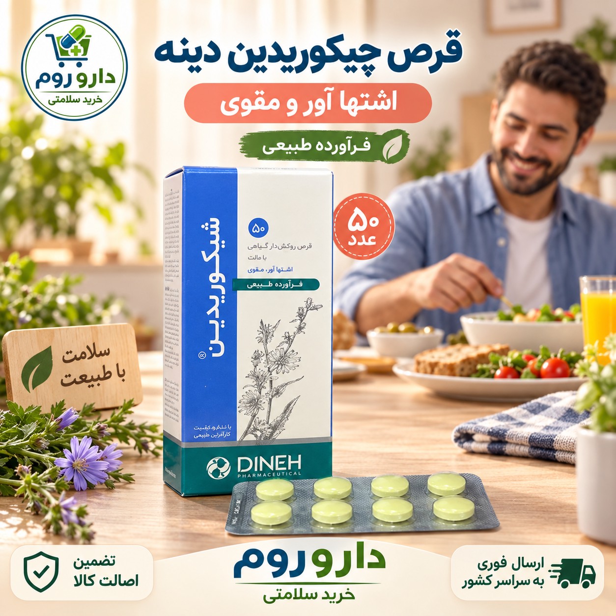 قرص شیکوریدین دینه اشتها آور و مقوی 50 عدد