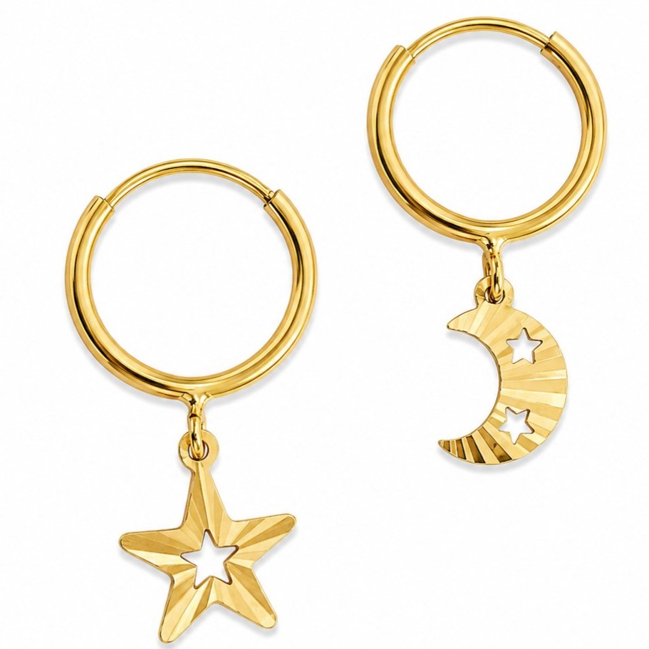 گوشواره طلا 18عیار ماه و ستاره 0.990گرم