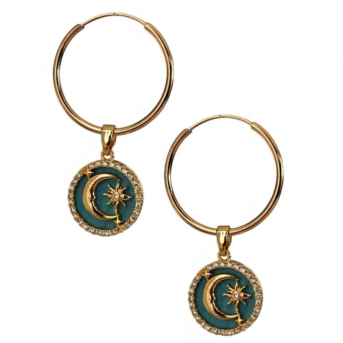 گوشواره طلا 18عیار حلقه ای ماه و ستاره 1.520گرم