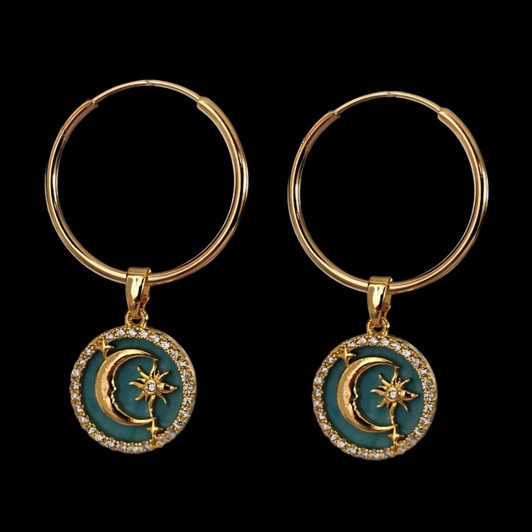 گوشواره طلا 18عیار حلقه ای ماه و ستاره 1.520گرم