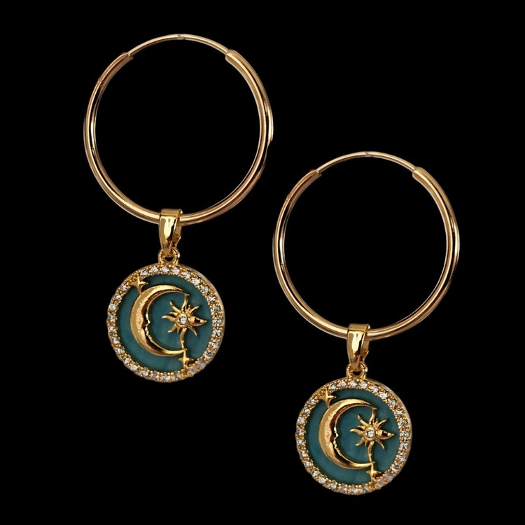 گوشواره طلا 18عیار حلقه ای ماه و ستاره 1.520گرم