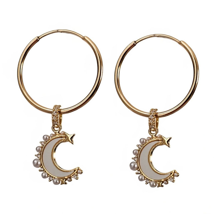 گوشواره طلا 18عیار حلقه ای آویز ماه صدف 1.520گرم